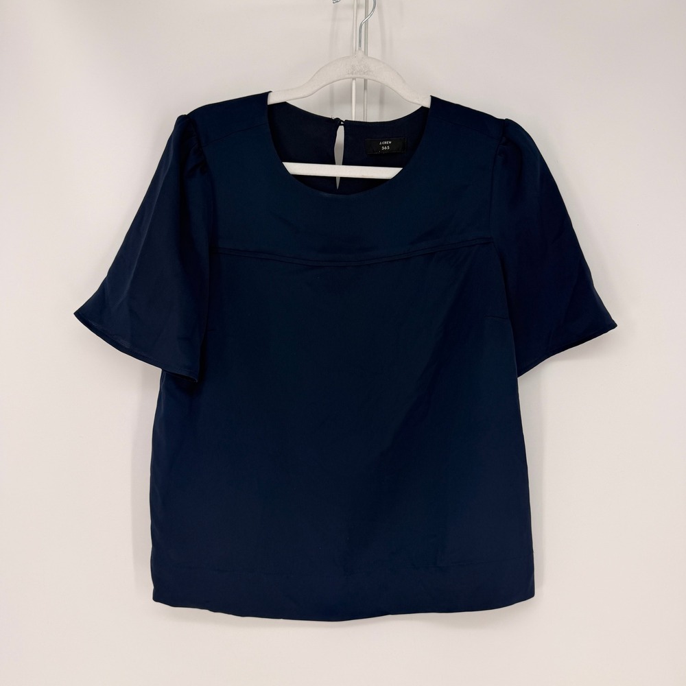 J.Crew 365 Blouse Womens Medium Navy Blue Flutter Sleeve Career Workwear